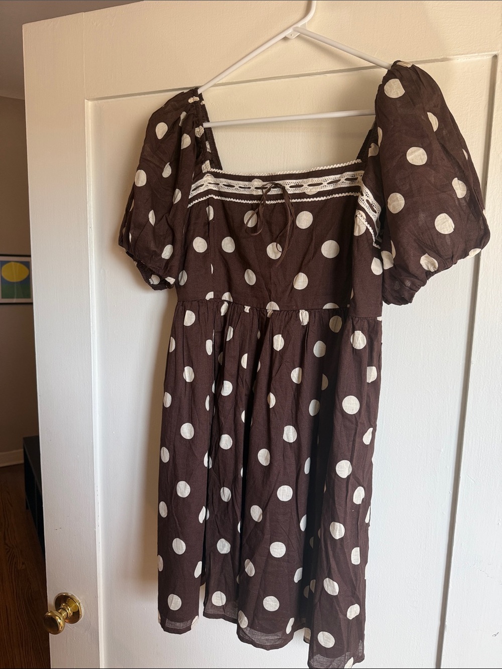 Abercrombie & Fitch Brown Polka Dot Puff-Sleeve Mini Dress